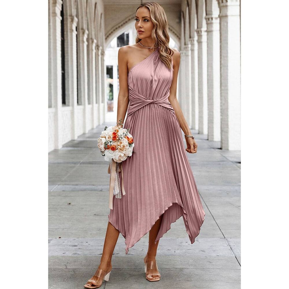 Supreme Fashion Midi Dress One Shoulder Womens Size XL Pink Chic Elegant NWT